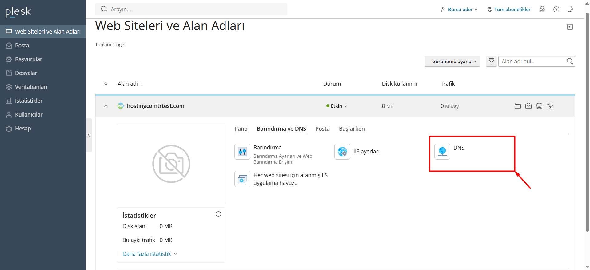 Ardından "DNS" butonuna tıklayın.