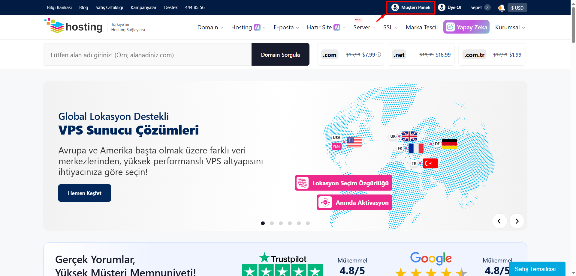 "Müşteri Paneli" butonuna tıklayın, kullanıcı bilgilerinizi yazarak hesabınıza giriş yapın.
