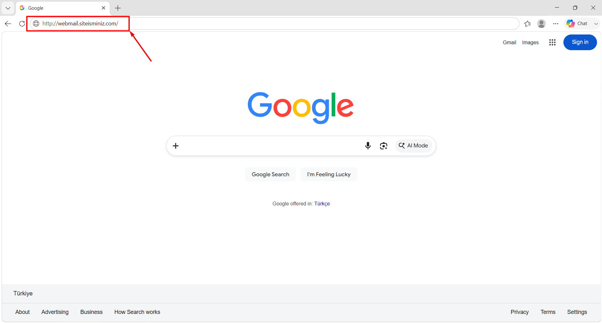 Webmail'e doğrudan internet tarayıcınız üzerinden de erişebilirsiniz. Tarayıcınızın adres çubuğuna aşağıdaki formatta adresinizi yazın: