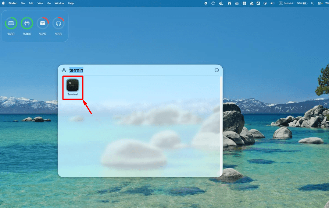 Terminal'i açın (spotlight arama bölümüne terminal yazarak direkt erişebiliriz veya "Uygulamalar > Yardımcı Programlar > Terminal" adımlarını izleyin).
