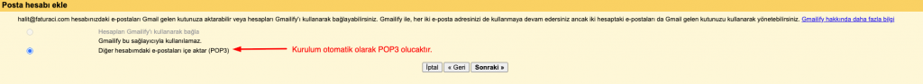 gmail mail kurulumu
