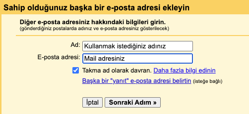 gmaile mail adresi kurma